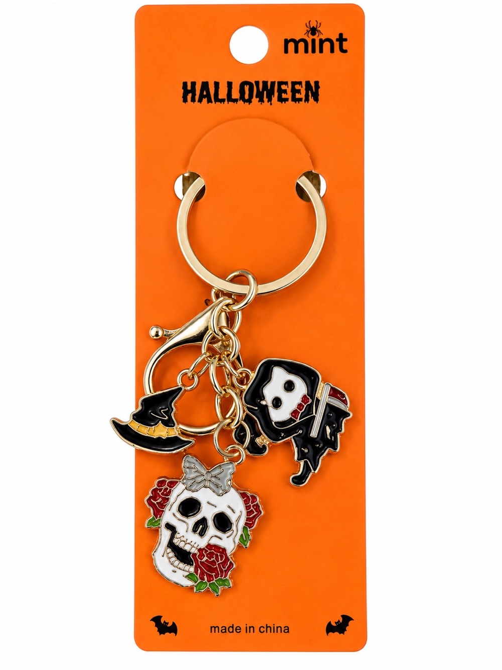 Mint Halloween Skull Grim Reaper Witch Hat Charm Keychain NWT